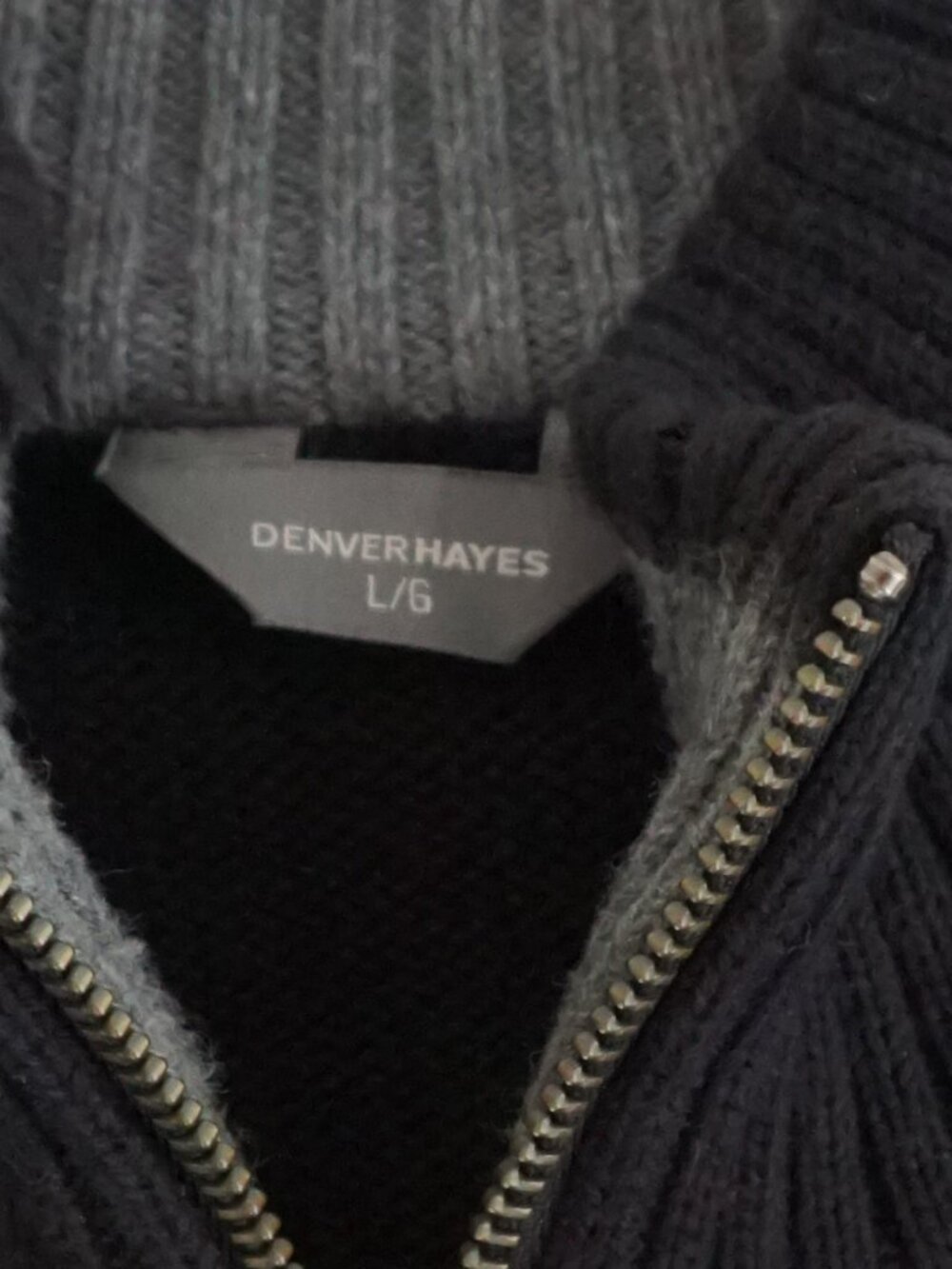 Vintage Denver Hayes Black Full Zip Knit Sweater Ribbed Collar Minimal Classic L - Picture 9 of 10